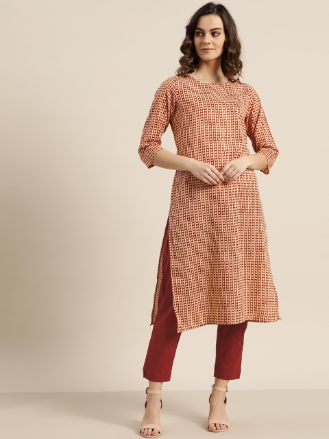 

Sangria Women Beige & Rust Red Striped Kurta with Trousers