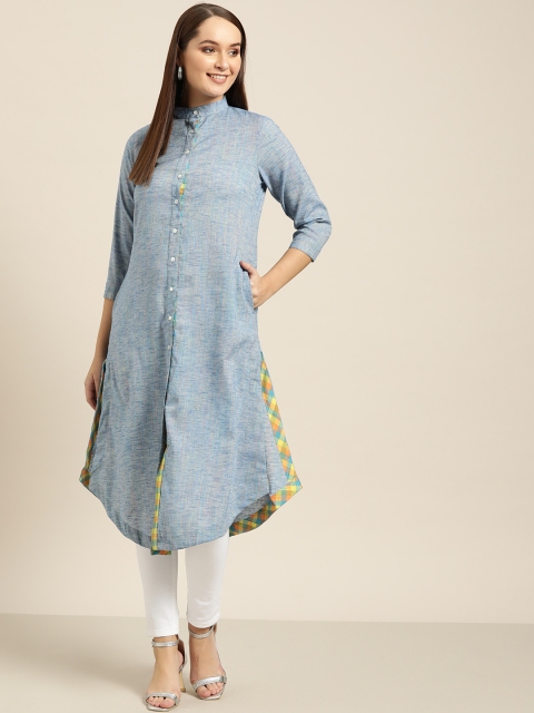 

Sangria Women Blue Solid A-Line Kurta