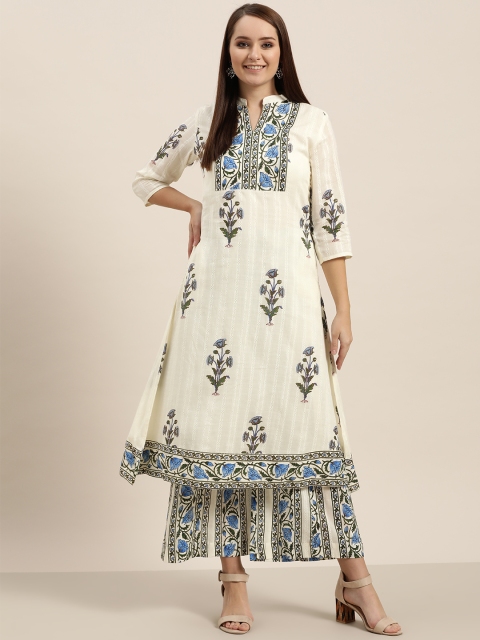 

Sangria Women Off-White & Blue Printed Kurta with Palazzos