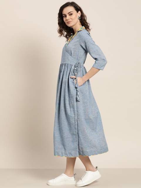 

Sangria Women Blue Yarn Dyed Wrap Dress