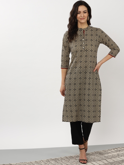 

Sangria Women Beige & Brown Printed Straight Kurta