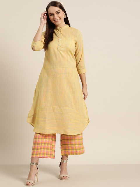 

Sangria Women Yellow & Orange Striped Kurta with Palazzos