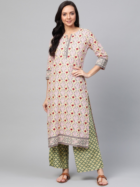 

Sangria Women Pink & Green Ethnic Print Kurta with Palazzos