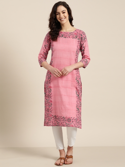 

Sangria Women Pink & Green Yarn Dyed Printed Straight Kurta