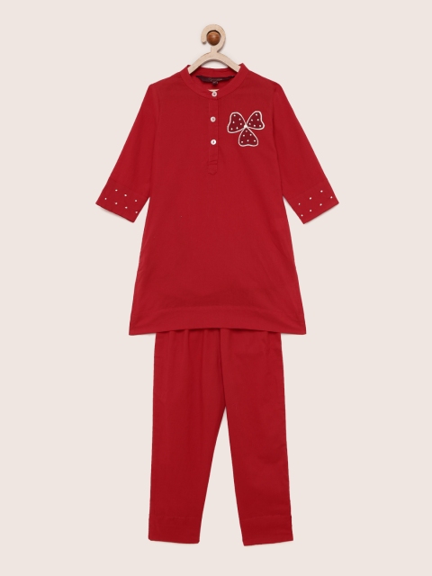 

Sangria Girls Red Embroidered Kurta with Trousers