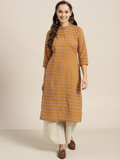 

Sangria Women Mustard Yellow & Cream-Coloured Printed Straight Kurta