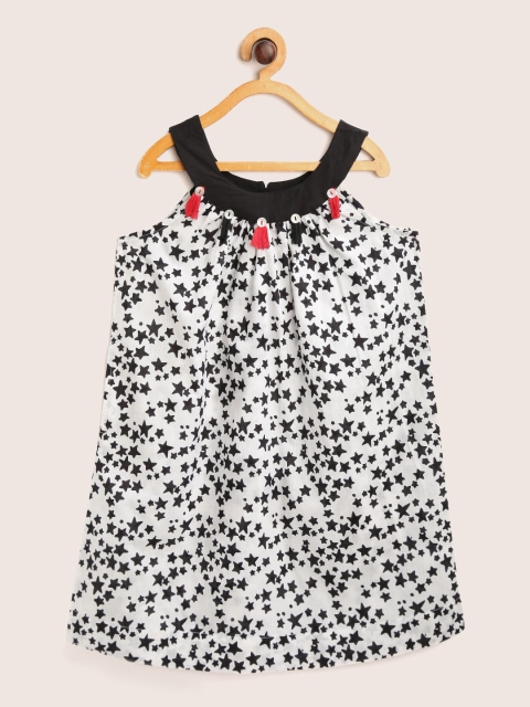 

Sangria Girls White & Black Star Printed A-Line Dress