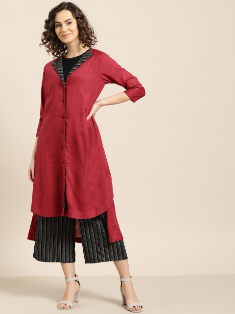 

Sangria Women Maroon & Black Solid Kurta with Palazzos