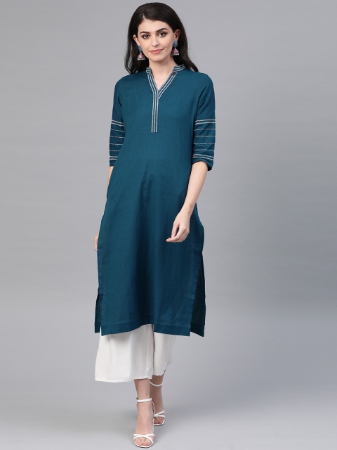 

Sangria Women Teal Blue Solid Straight Kurta
