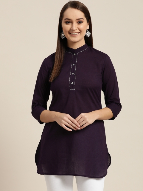 

Sangria Women Aubergine Solid Pure Cotton Straight Kurti, Purple