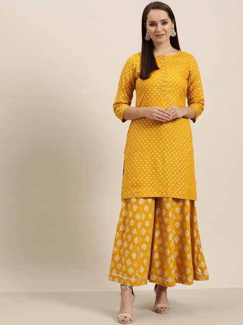 

Sangria Women Mustard & Silver Printed Kurta with Palazzos