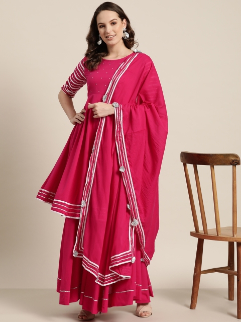 

Sangria Women Pink Solid Kurta with Palazzos & Dupatta