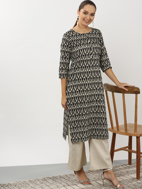 

Sangria Women Black & Off-White Printed Straight Kurta