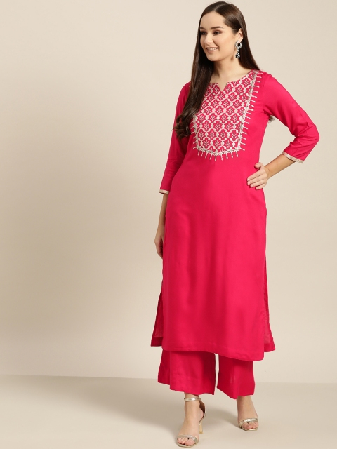 

Sangria Women Magenta Yoke Design Kurta with Palazzos