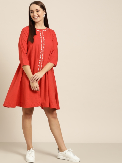 

Sangria Women Red Solid A-Line Dress