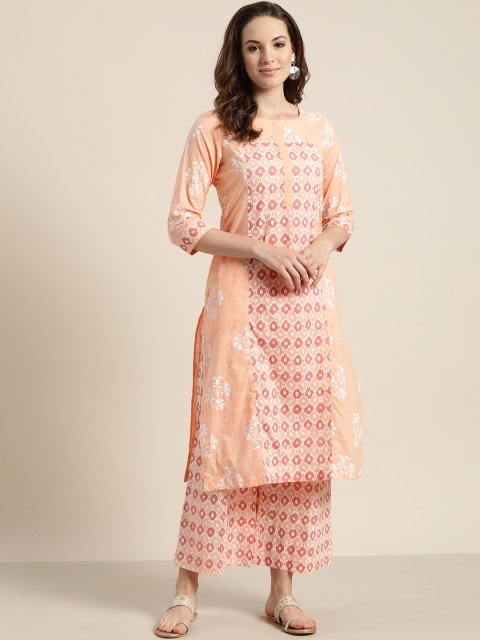 

Sangria Women Peach-Coloured & Red Printed Kurta with Palazzos