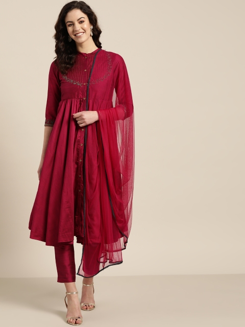 

Sangria Women Magenta Yoke Design Kurta with Trousers & Dupatta