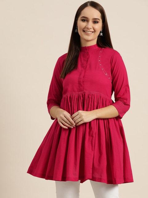 

Sangria Women Pink Solid A-Line Pure Cotton Top