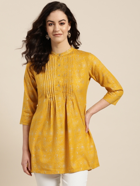 

Sangria Women's Mustard Yellow & Silver Printed Tunic