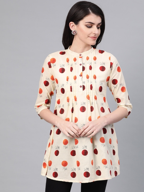 

Sangria Women Cream-Coloured & Orange Printed Top