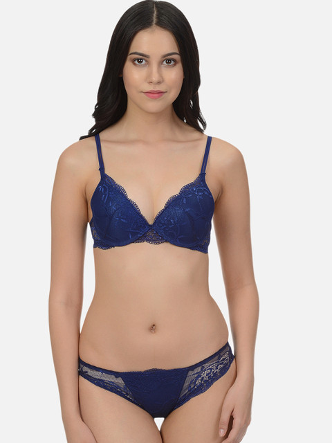 

Mod & Shy Women Blue Lace Lingerie Set MS62-Navy Blue-10561852