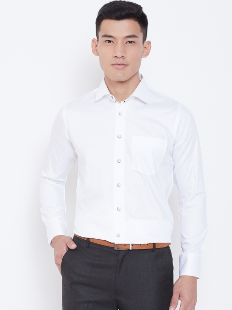 

Shaftesbury London Men White Smart Slim Fit Self Design Formal Shirt