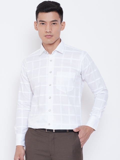 

Shaftesbury London Men White Smart Slim Fit Self-Checked Semi Formal Shirt
