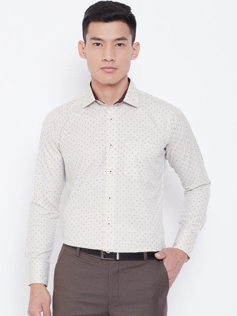 

Shaftesbury London Men Cream-Coloured & Brown Smart Slim Fit Printed Formal Shirt
