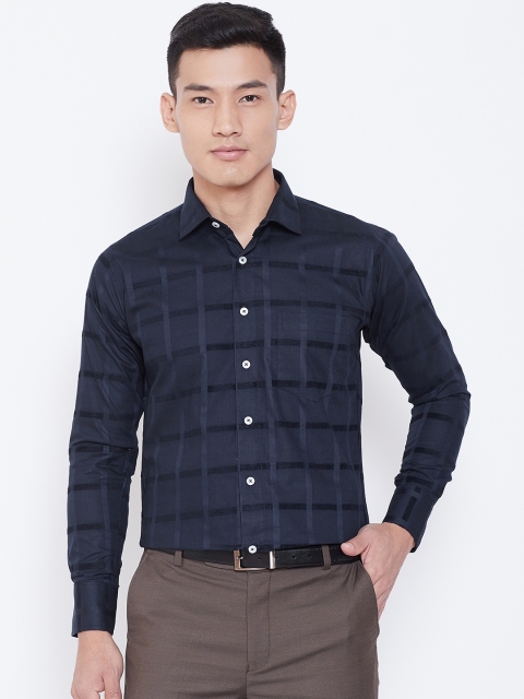 

Shaftesbury London Men Navy Blue Smart Slim Fit Checked Semiformal Shirt