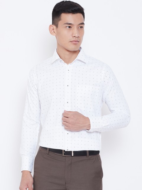 

Shaftesbury London Men White & Coffee Brown Smart Slim Fit Printed Semiformal Shirt
