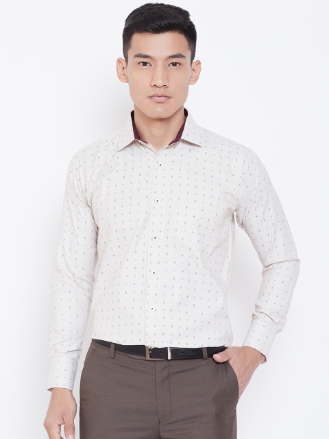 

Shaftesbury London Men Beige & Coffee Brown Smart Slim Fit Printed Semiformal Shirt