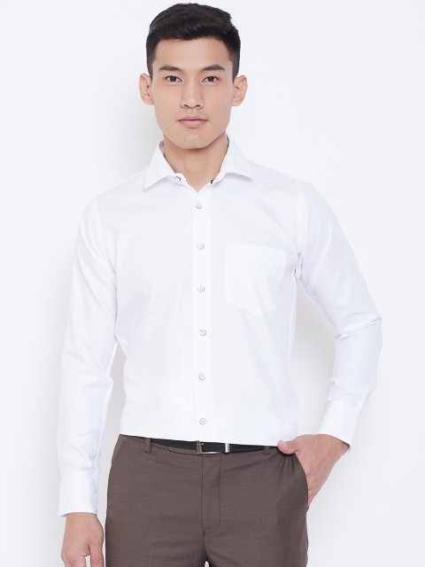 

Shaftesbury London Men White Smart Slim Fit Self Design Semiformal Shirt