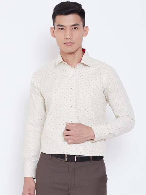

Shaftesbury London Men Beige Smart Slim Fit Printed Semiformal Shirt