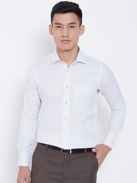 

Shaftesbury London Men White & Navy Blue Smart Slim Fit Printed Semiformal Shirt