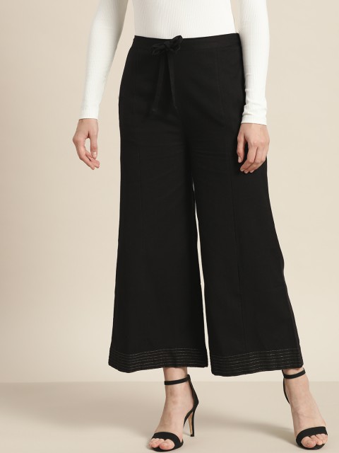 

Sangria Women Black Solid Wide Leg Palazzos