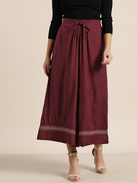 

Sangria Women Burgundy Hem Design Flared Palazzos