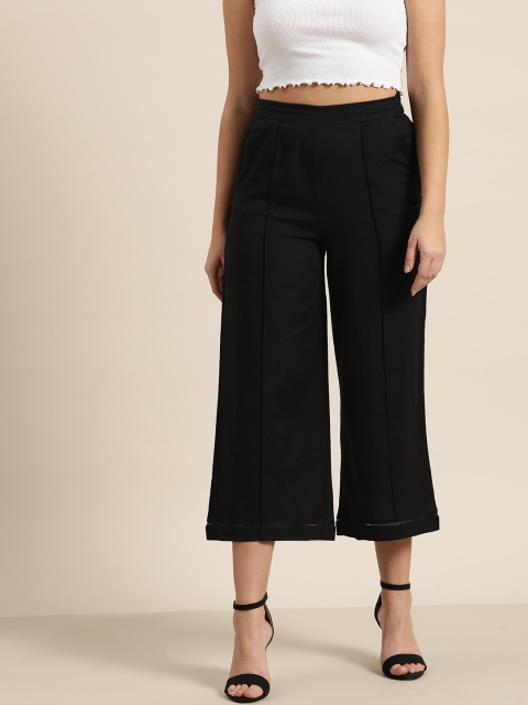 

Sangria Women Black Solid Straight Cropped Palazzos