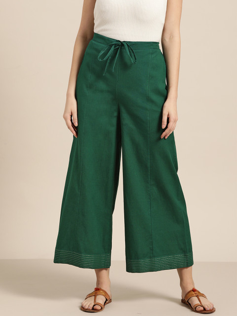 

Sangria Women Green Solid Wide Leg Cropped Palazzos