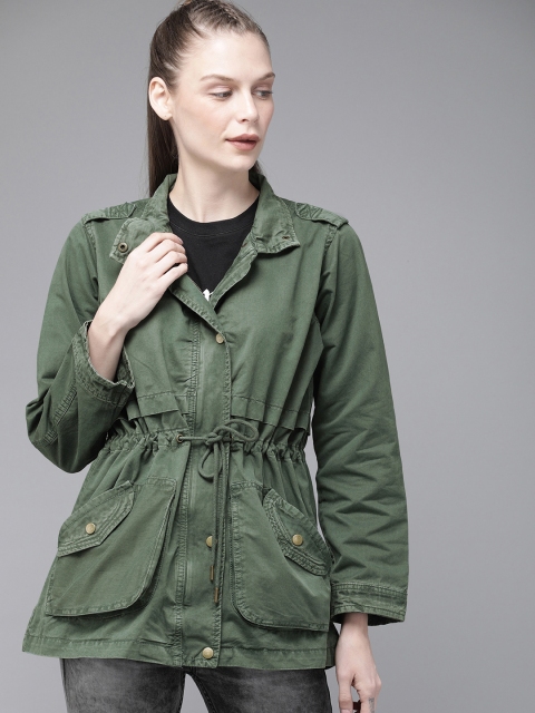 

Roadster Women Green Solid Tailored Jacket