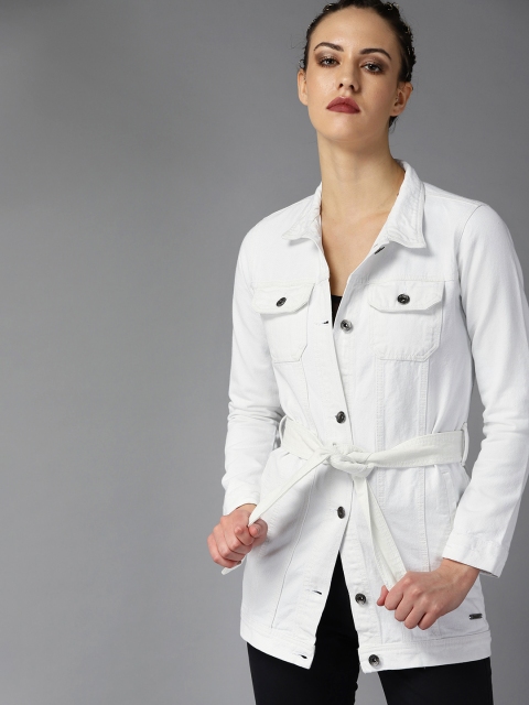 

The Roadster Lifestyle Co Women White Solid Denim Jacket