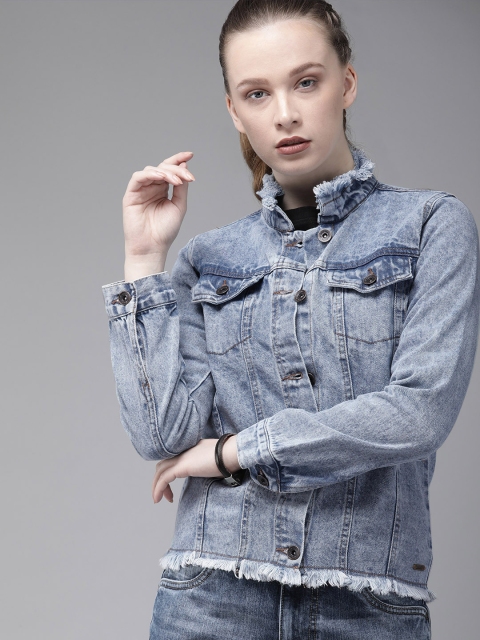 

Roadster Women Blue Solid Jacket