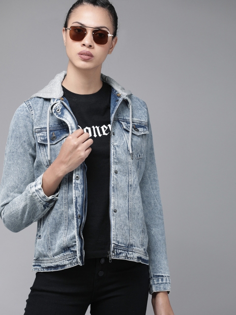 

Roadster Women Blue Washed Hooded Denim Jacket