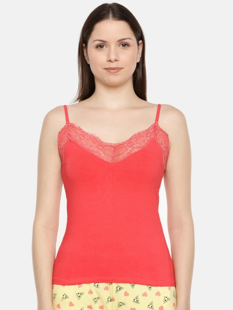 

Slumber Jill Coral Orange Solid Superior Lace Camisole SJCM09