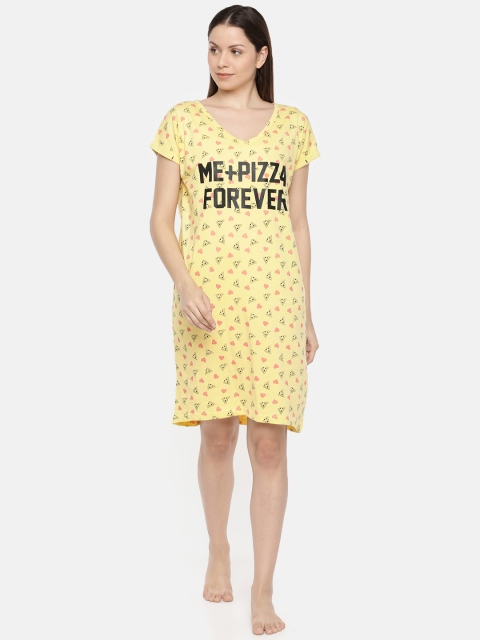 

Slumber Jill Women Yellow & Black Printed Sleep Shirt