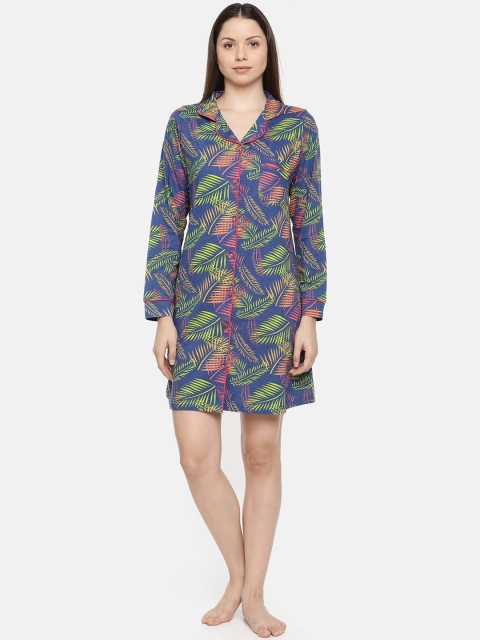 

Slumber Jill Women Blue & Green Printed Sleep Shirt