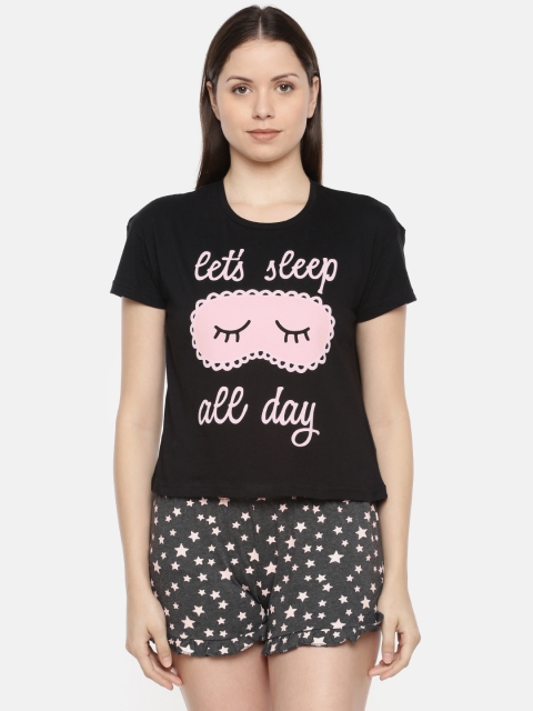 

Slumber Jill Women Black Printed Night suit