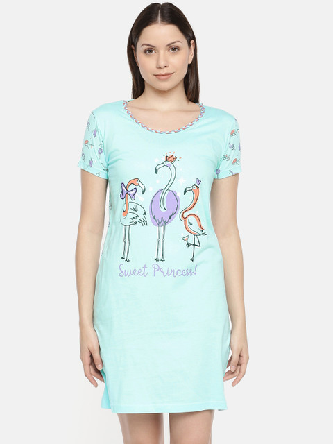 

Slumber Jill Women Turquoise Blue Printed Sleep Shirt