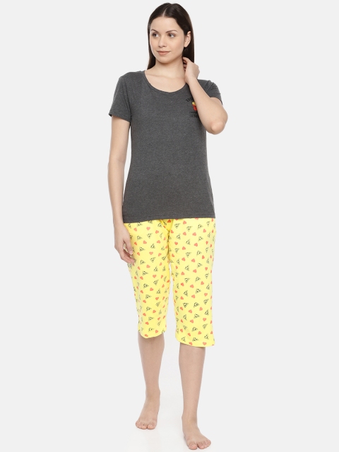 

Slumber Jill Women Charcoal & Yellow Printed Night suit