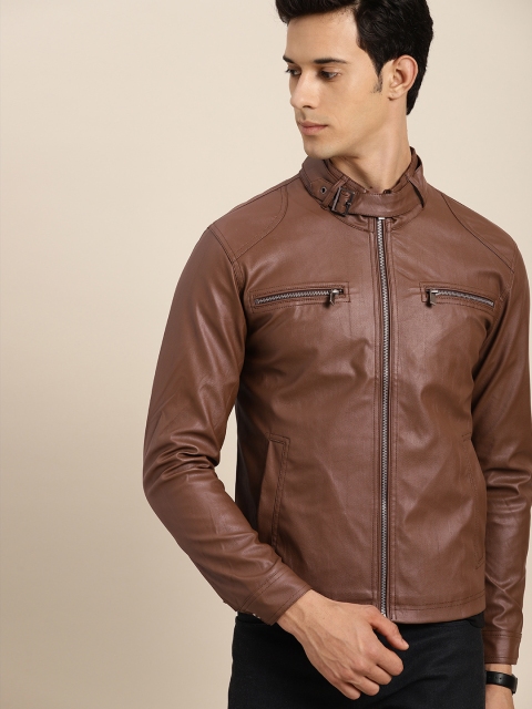 

INVICTUS Men Brown Solid Biker Jacket