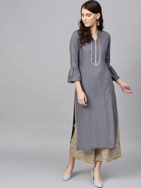 

Yufta Women Grey & Beige Solid Kurta with Palazzos